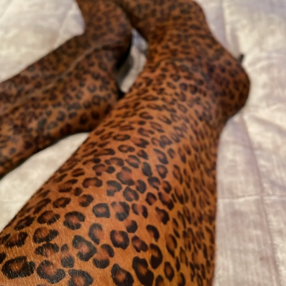 Studio Pollini Leopard Calf Hair Pointed High Heel Zip Up Boots Size 37 1/2 - Picture 2 of 16